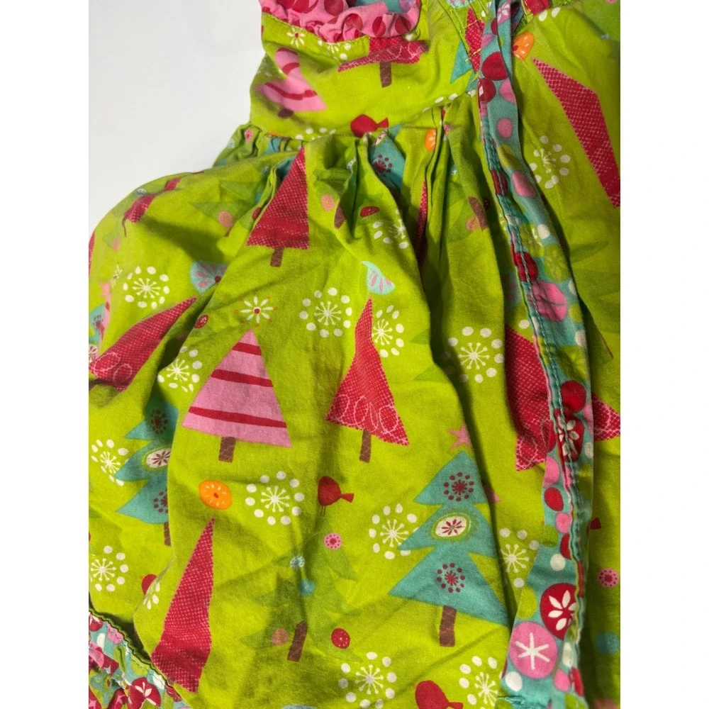 Jelly the Pug Girls 4T Sundress Christmas Trees Floral Ruffle Tiered Whimsical
